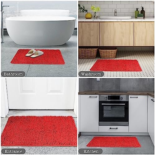 Yeaban Chenille Red Bathroom Rug 24"x36", Non-Slip Rubber Backing - Image 6