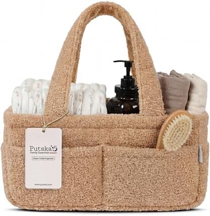 PUTSKA Baby Diaper Caddy Organizer, Nursery Fleece Basket by Putska
