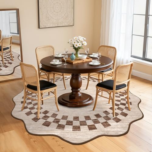 GarveeHome Scalloped Round Rug 4ft Non Slip Modern Solid Color Circle Rugs - Image 2