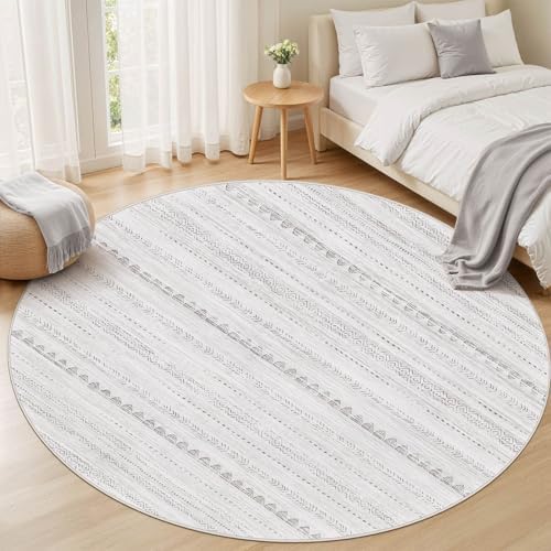 Nakagishi Round Rug Boho Area Rugs: 6x6 Washable Large Circle Neutral Soft - Image 5
