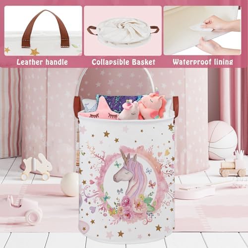 Unicorn Laundry Hamper Basket for Kids, Toy Clothes Book Bin for Bedroom - Image 5