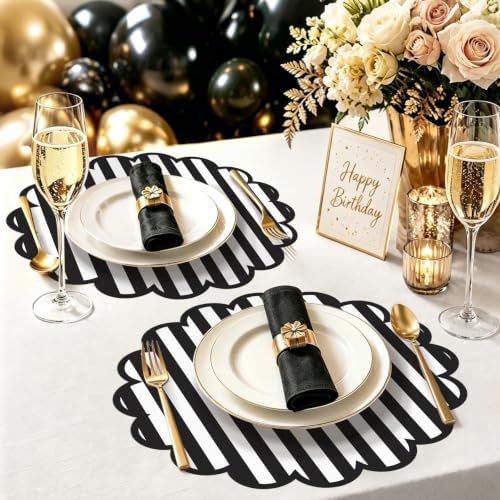 100 Pcs Black Striped Paper Placemats 13.5 Inch Disposable Round Placemat - Image 5