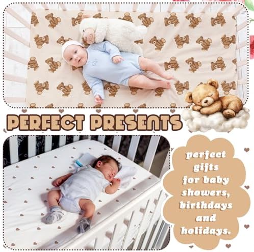 Peryiter 4 Pack Crib Sheets for Baby 52'' X 28" Brown Bear Crib Sheet - Image 4