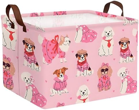 Pink Dog Toy Basket Collapsible Puppy Bin Storage Organizer Large Pet Box by BOOHIT
