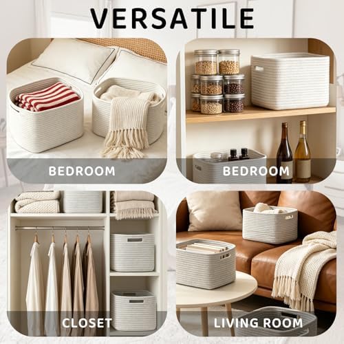 4 Pack Large Storage Baskets for Organizing, and Clothes, Cotton Rope Basket - Image 3