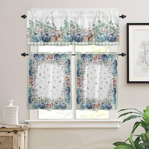 Fall Thanksgiving Kitchen Curtains and Valances Set, Farmhouse Plaid - Image 3
