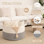 OIAHOMY 90L XXXLarge Blanket Basket Living Room Laundry Basket White&Grey - Image 4