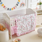 3 Pieces Pink Rose Flowers Mini Crib Bedding Set Baby Ruffled Quilted Comforter - Image 3