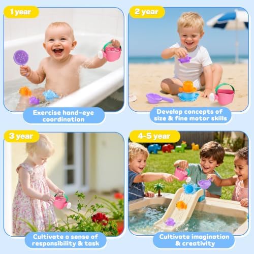 Fajiabao Toddler Bath Toys for Kids Ages 1-3 Stack, Scoop & Pour Set 5PCS - Image 5