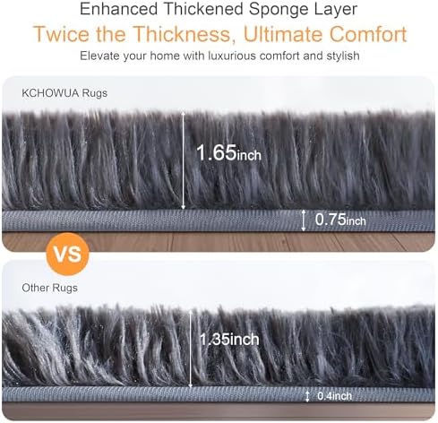 6x9 Thick Grey Shag Rug for Bedroom, Soft Plush Fluffy Carpet - Image 3