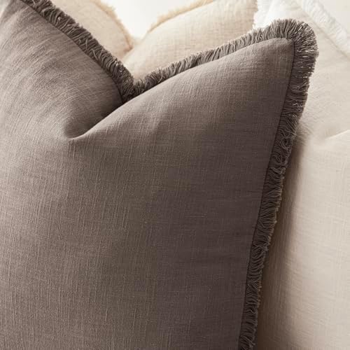 Foindtower Decorative Linen Fringe Throw Pillow Covers 26×26 Light Coffee - Image 5