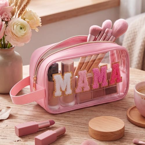 Kacctyen Mama Makeup Bag Mom Pouch Clear Chenille Letter Cosmetic Pouch - Image 5