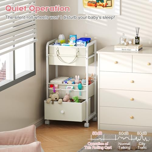 Cidaziya 2In1 Baby Diaper Caddy Organizer and Storage, 3 Tier Rolling Cart - Image 6