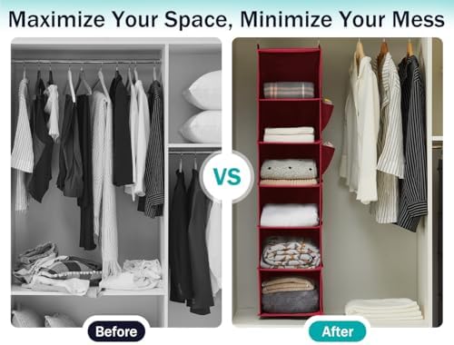 YOUDENOVA Hanging Closet Organizer and Storage, Dark Red - Image 6