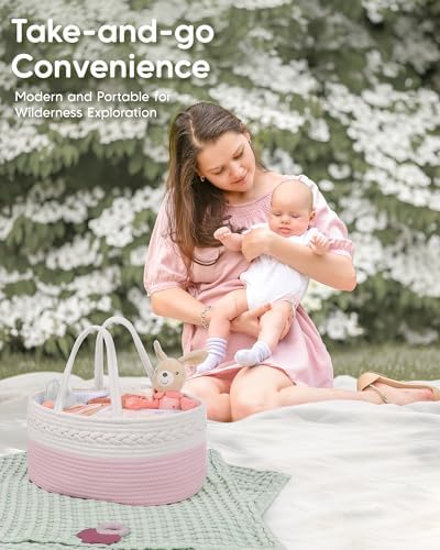 Maliton Diaper Caddy for Baby Girl-Cotton Rope Diaper Caddy, Diaper Organizer - Image 5