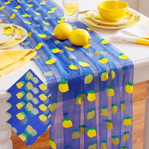 4 Pcs Lemon Royal Blue Tulle Table Runner 29x70 Inch Italian by Windkream