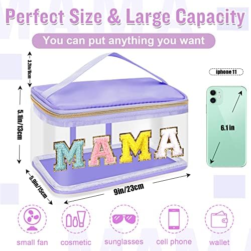 Chenille Letter Clear Makeup Bags Mama Pouch, Preppy Patch Makeup Bag Zipper - Image 2