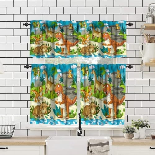 Boys Dinosaur Valance Curtains, Cartoon Dino Window Treatments - Image 4