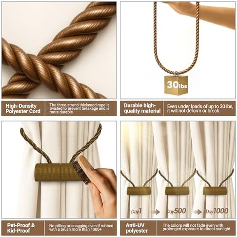 Hion Magnetic Curtain Tiebacks Dark Brown 4pcs, Curtain Holdbacks Hooks - Image 3