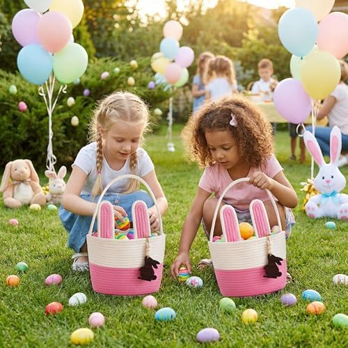 Pro Goleem Easter Basket for Kids, Adorable Woven Egg Hunt Bucket - Image 6