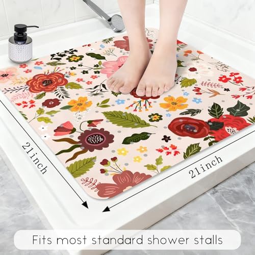 Bathtub Mat Non Slip, Flower Square Bath tub Mat Shower Floor Mat - Image 2