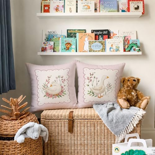 Pink Floral Goose Pillow Covers 18x18 Set of 2 Goose Nursery Decor - Image 2