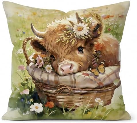 Cute Highland Cow Decor Pillow Cover 18x18 by Unknown