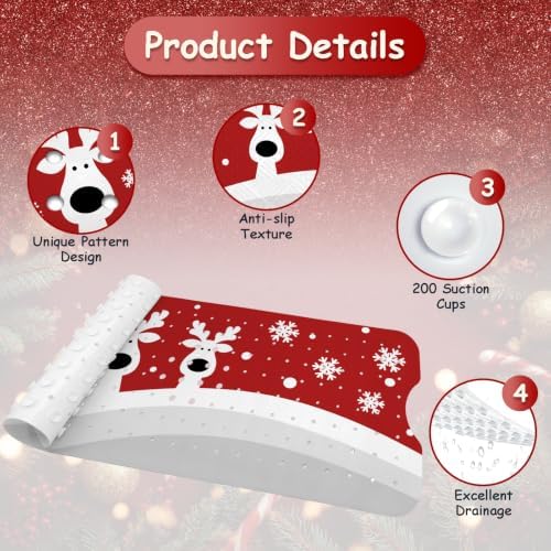 Bathtub Mat Non Slip, Christmas Deer Extra Long Bath tub Mat Shower Floor Mat - Image 3