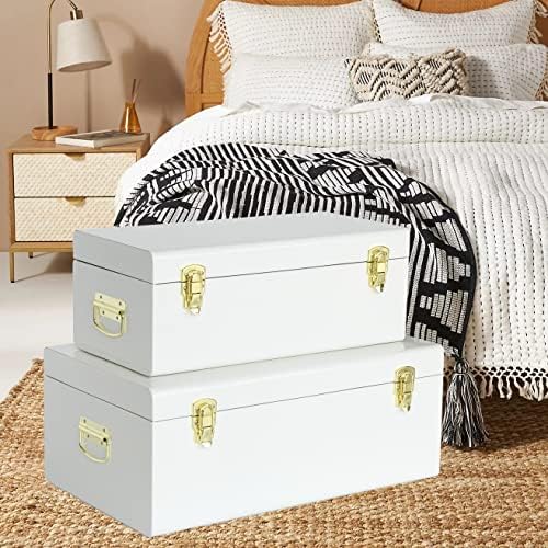 Vixdonos Metal Trunk Decorative Storage Box Set of 2 College Dorm Chest - Image 4