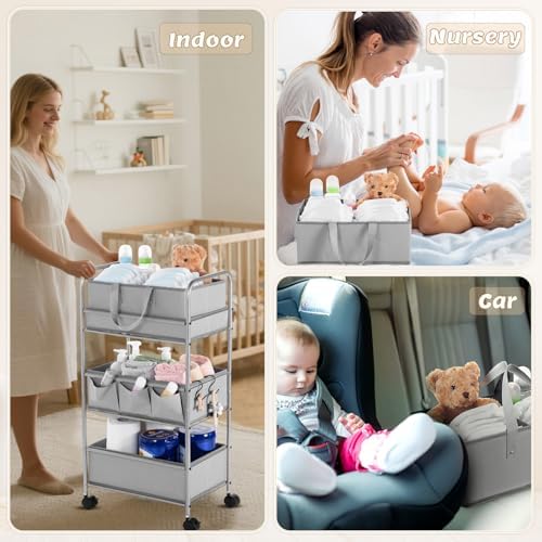 Honeydak 2in1 Baby Diaper Caddy Organizer Cart Bedside Rolling Cart - Image 4