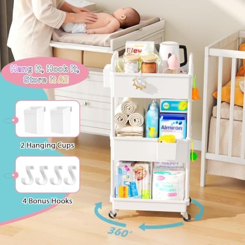 SUNALLY Baby Diaper Caddy Cart, 3 Tier Rolling Diaper Cart - Image 4