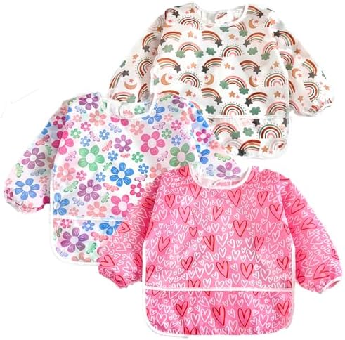 PandaEar 3 Pack Waterproof Baby Long Sleeve Bibs by PandaEar