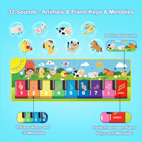 FOKI Floor Piano Mat for Baby & Toddler Gifts, 32 Sounds, Animal Farm Theme - Image 3