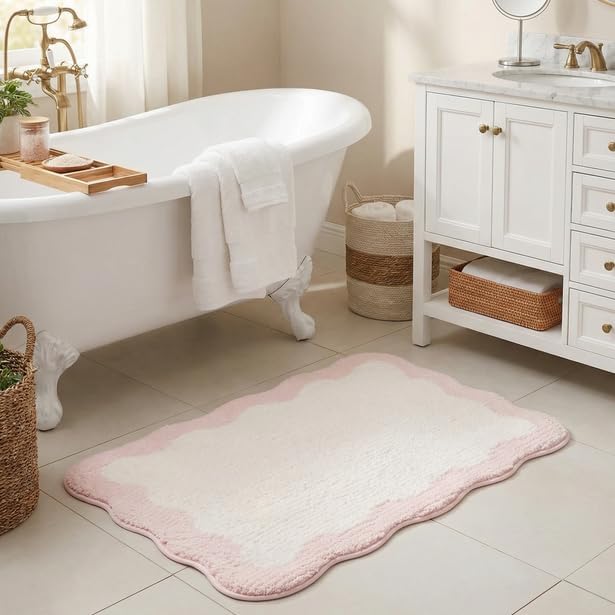 GRANNY SAYS Waved Pink Bathroom Rugs, Non-Slip Bath Mats by GRANNYSAYS