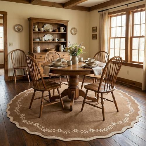 GarveeHome Large Round Rug 8ft Scalloped Washable Circle Living Room Rug - Image 4