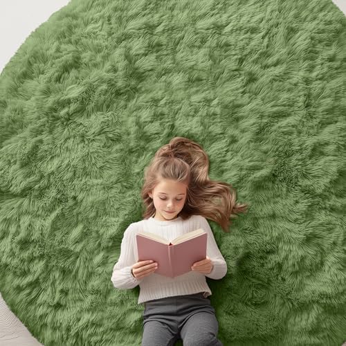 OLANLY Green Round Rugs for Bedroom by OLANLY