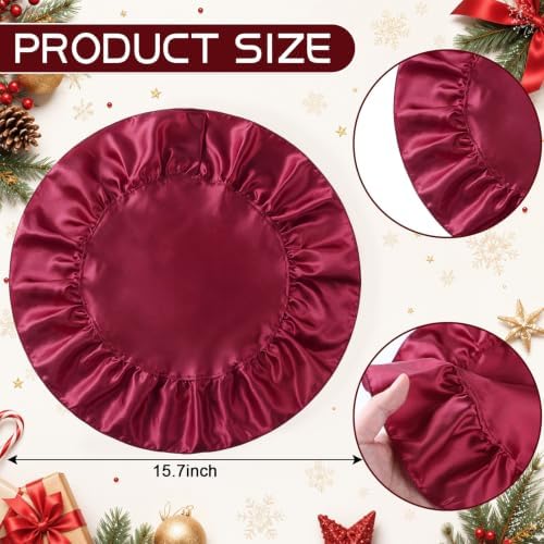 FoldTier Burgundy Ruffled Placemats Round Satin Tablemat 15.7 Inch Set of 6 - Image 2
