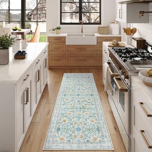 Lahome Light Blue Runner Rug 2x6, Boho Floral Runners - Image 5