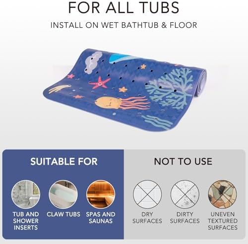 PRATIQUE Kids Bath Mat for Tub Non Slip，40 X 16 Inch Extra Long Kids Bathtub - Image 4