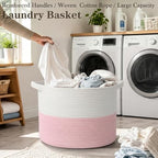 90L Extra Large Pink Woven Cotton Rope Basket - Image 5