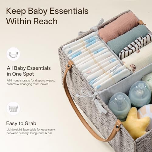 Angelhood Large Baby Diaper Caddy Organizer, Paper Rope Storage Baskets - Image 4