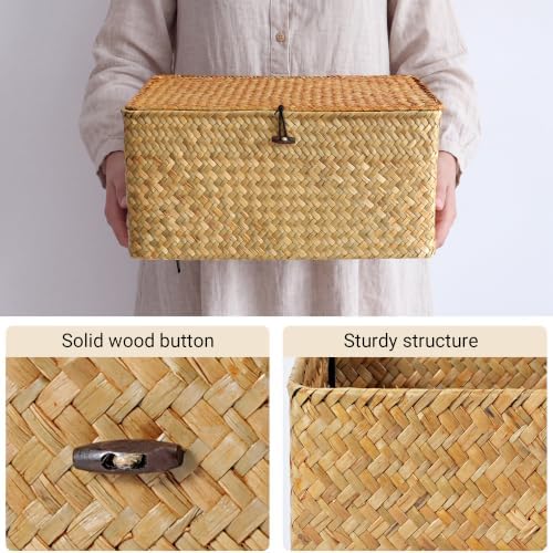 Nonam Large Wicker Basket with Lid, Seagrass Shelf Storage Basket - Image 2