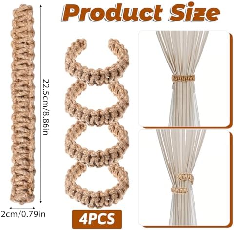 Ptwola 4 Pack Braided Curtain Tiebacks Boho Elegant Rustic Curtain Holdbacks - Image 2