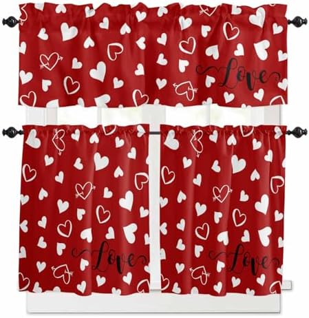Vandarllin Red Valentine's Day Kitchen Curtains and Valances Set, Valentines by VandarllinHomeKitchenDecor