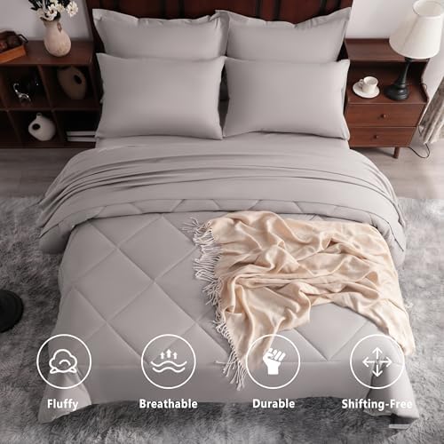 NTBAY Queen Microfiber Bed in a Bag, Comforter Set 7 Piece, Smoke Grey - Image 2