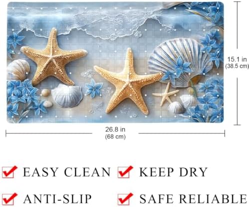 Bathtub Mat Non Slip 26.8x15.1In, Starfish Shell Beach Bath Mat - Image 4