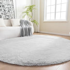 Amazon Basics Fluffy Washable Round Area Rug, Circle Shaggy Carpet by AmazonBasics