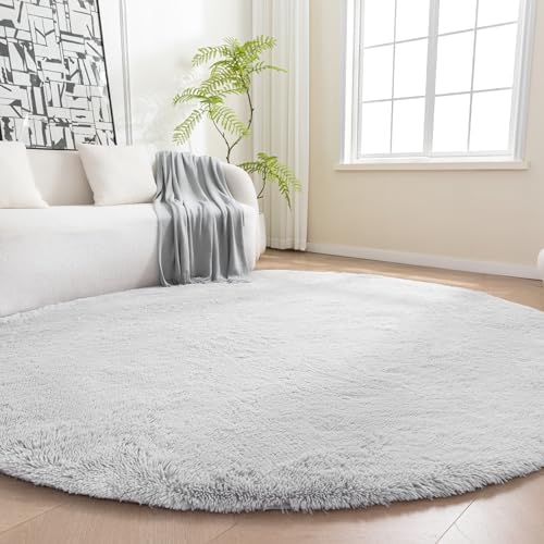 Amazon Basics Fluffy Washable Round Area Rug, Circle Shaggy Carpet by AmazonBasics