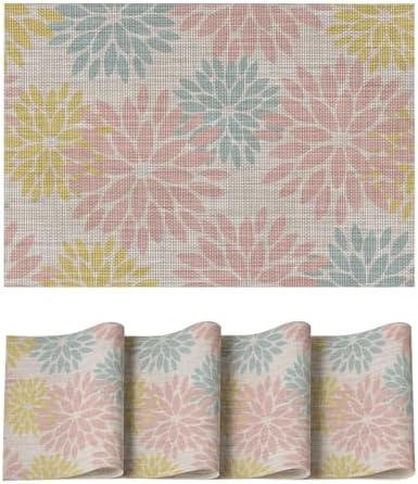 Artoid Mode Floral Vinyl Placemats Set of 4, 12x18 Inch Heat Resistant Washable by ArtoidMode