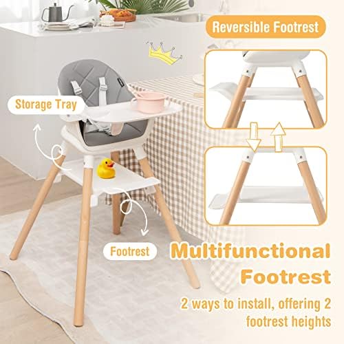 BABY JOY Baby High Chair, 6 in 1 Convertible Wooden High Chair - Image 4